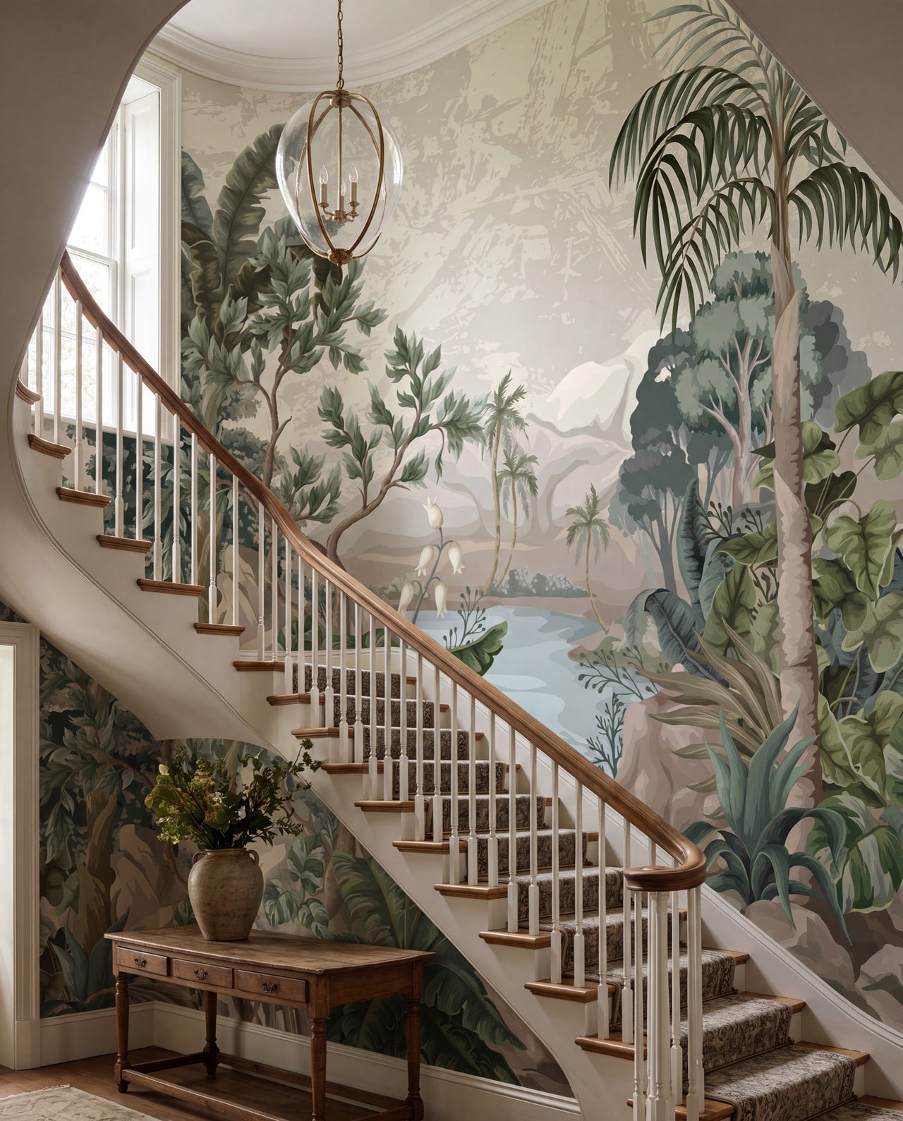 Fresque murale Oasis Perdue dans une cage d'escalier statement, papier peint panoramique sur mesure au Maroc, Wonderwall