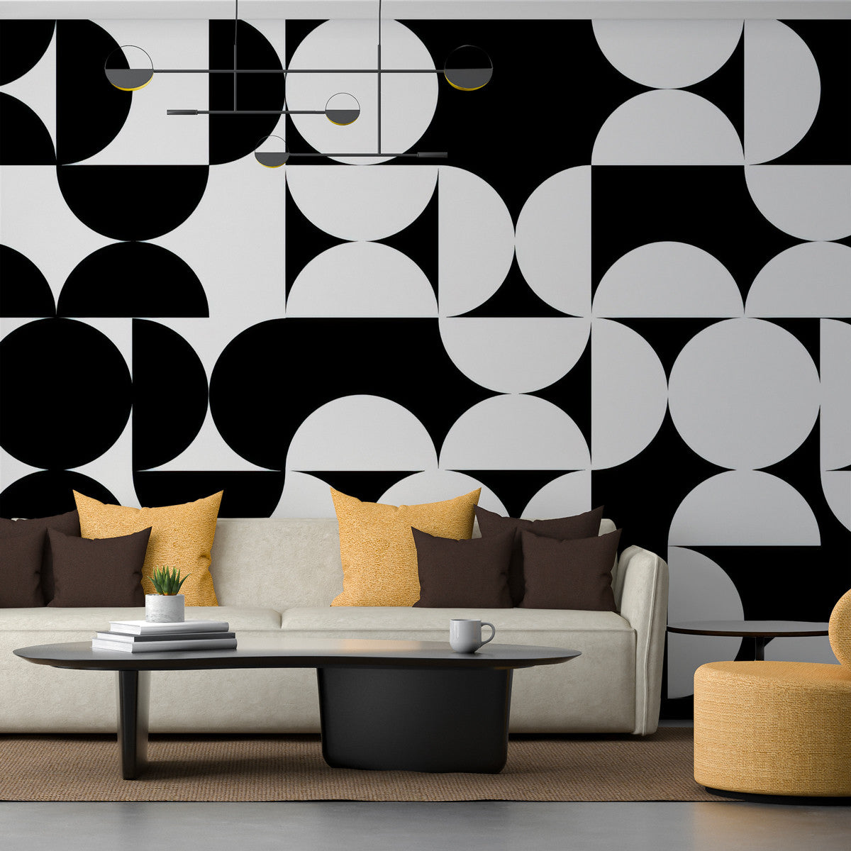 Papier peint noir et blanc graphique Énigme Noire et Blanche dans une entrée, Wonderwall Casablanca, vue 2