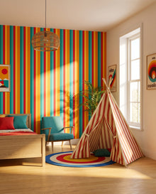 Papier peint Fiesta vu depuis le tipi rayé vers la fenêtre : décor rayures rétro Wonderwall Casablanca