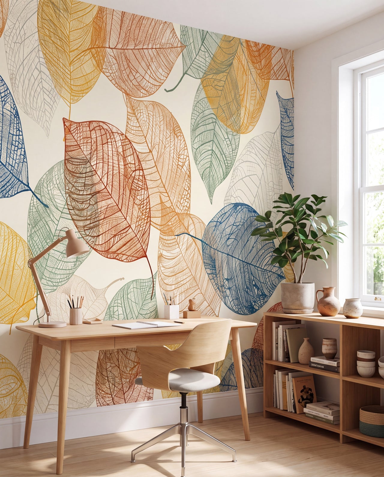 Fresque murale Herbier Coloré dans un bureau créatif lumineux, papier peint panoramique sur mesure au Maroc, Wonderwall