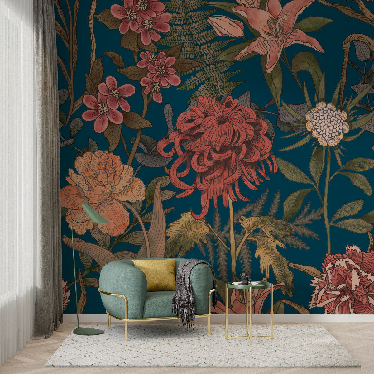 Papier peint floral sur fond sombre Jardin Nocturne, Wonderwall Casablanca, vue 5