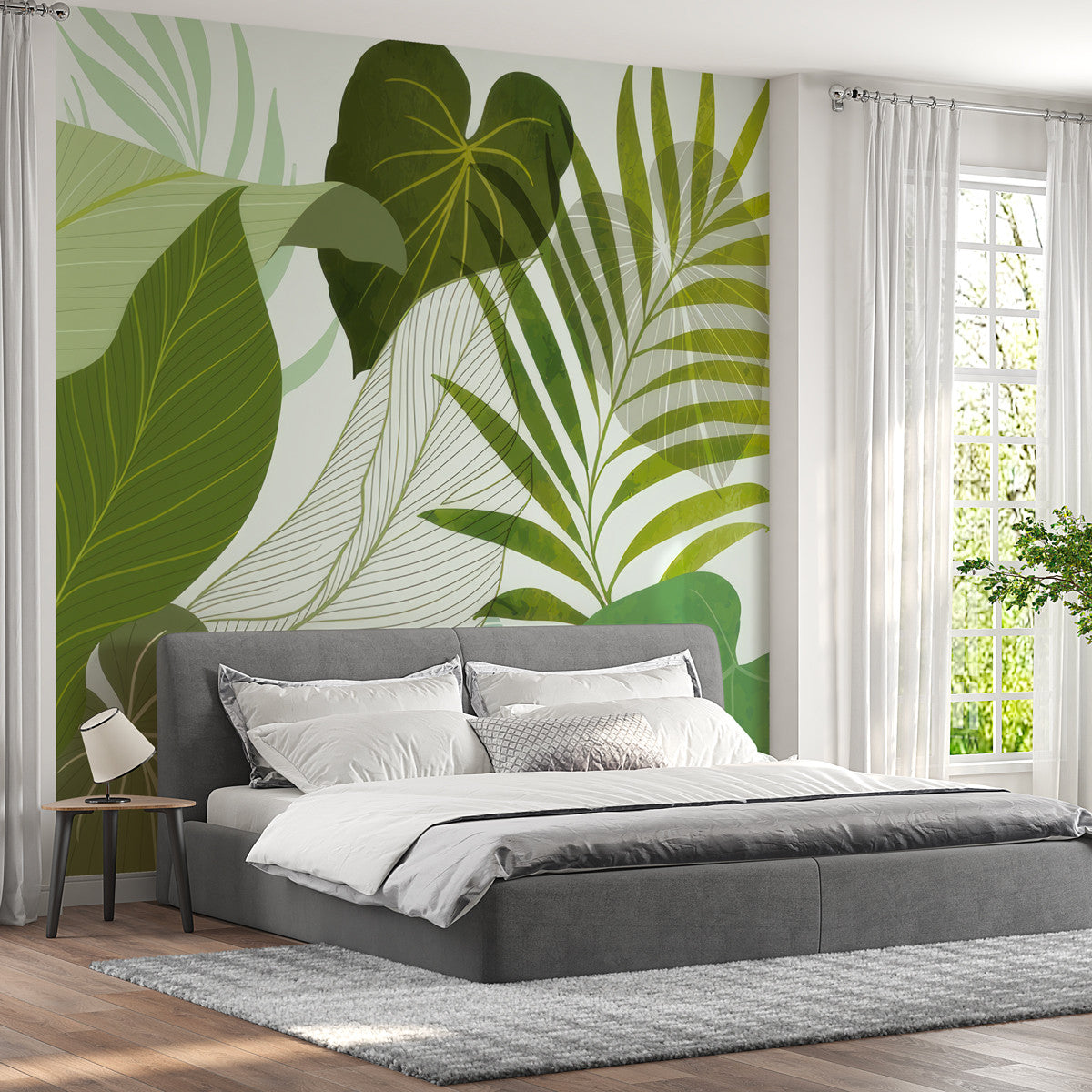 Papier peint botanique feuillage vert Green Harmony dans un salon, Wonderwall Casablanca, vue 1