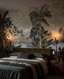 Fresque murale Oasis Perdue dans une chambre sombre sensuelle, papier peint panoramique sur mesure Wonderwall