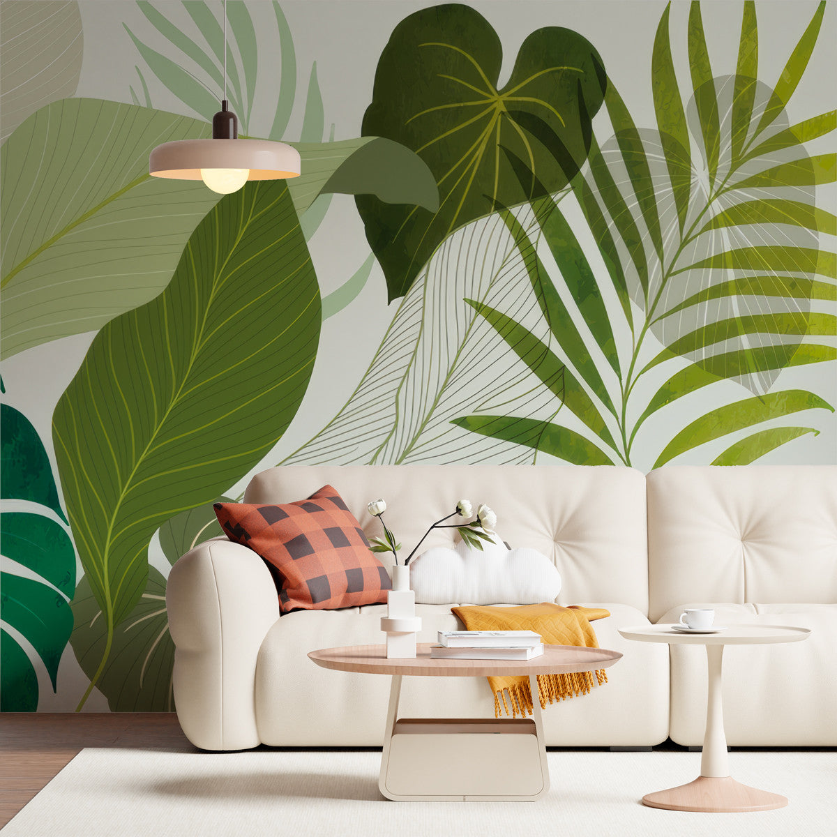 Papier peint botanique feuillage vert Green Harmony dans un salon, Wonderwall Casablanca, vue 4