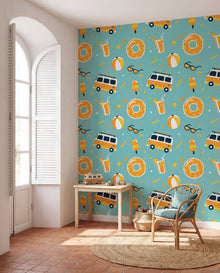 Papier peint Cap d'Été dans une maison de vacances méditerranéenne, motif été sur mesure, Wonderwall Casablanca