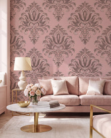 Papier peint damas Pompadour dans un salon romantique poudré, sur mesure Wonderwall Casablanca