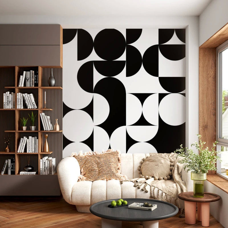 Papier peint noir et blanc graphique Énigme Noire et Blanche dans une entrée, Wonderwall Casablanca, vue 1