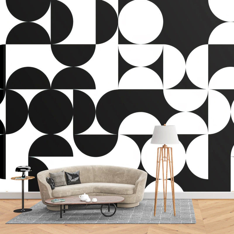 Papier peint noir et blanc graphique Énigme Noire et Blanche dans une entrée, Wonderwall Casablanca, vue 3