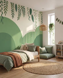 Papier peint panoramique Lierre vu vers le coin lecture et la fenêtre : fresque végétale apaisante Wonderwall Casablanca
