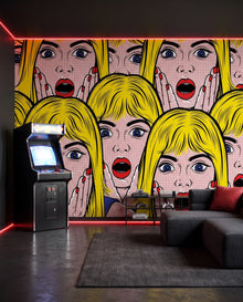 Papier peint panoramique Starlettes dans une salle de gaming rétro, fresque pop art Wonderwall Casablanca