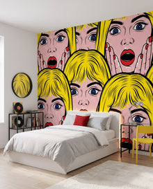 Fresque murale Starlettes dans une chambre d'adolescente, papier peint panoramique pop art sur mesure Wonderwall