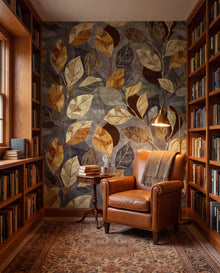 Fresque murale Or & Ardoise dans un bureau bibliothèque cosy, papier peint panoramique sur mesure Wonderwall