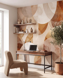 Papier peint panoramique Géométrie Sable dans un bureau design épuré, fresque géométrique sable Wonderwall Casablanca
