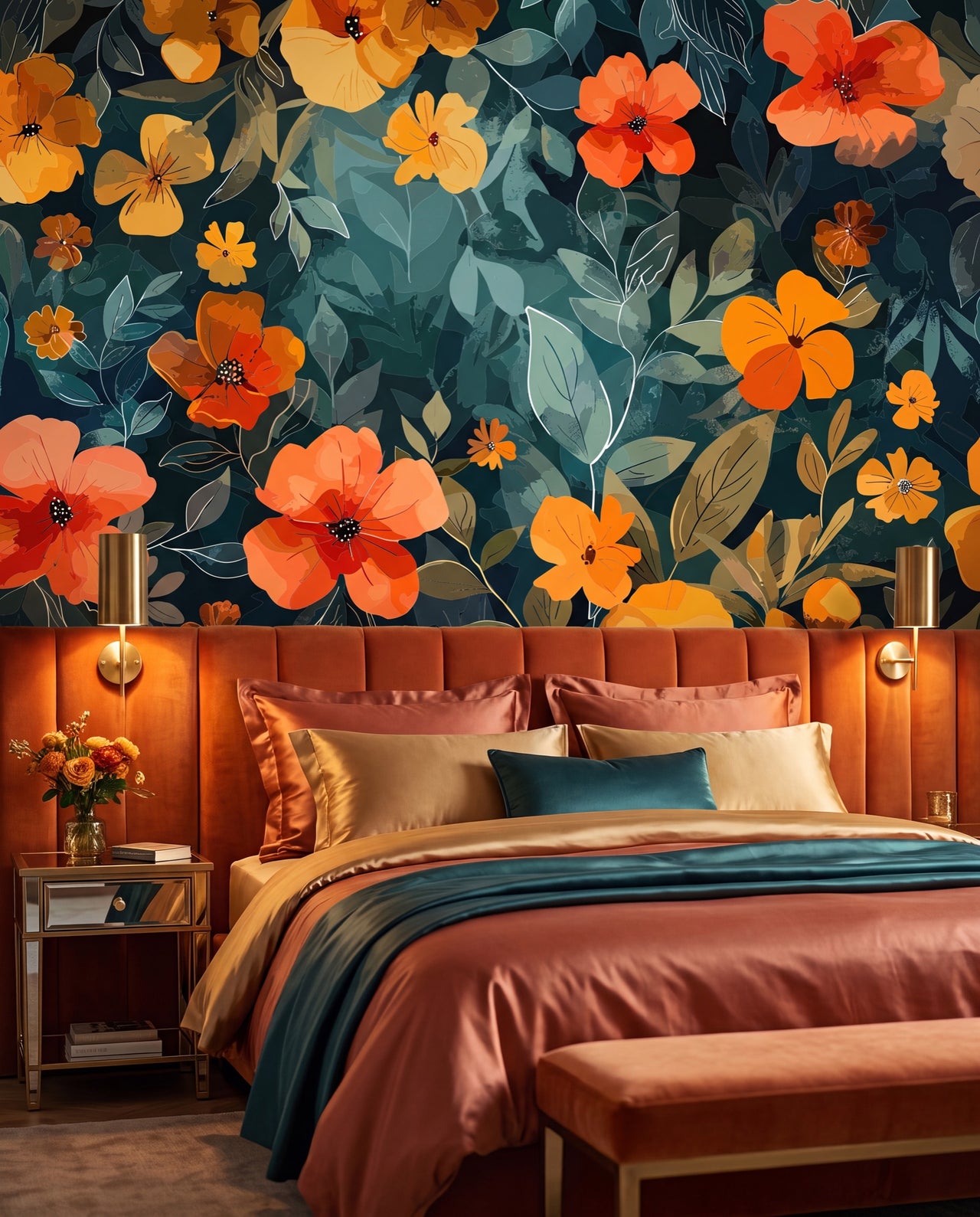 Fresque murale Éclat d'Ambre dans une chambre boudoir luxe, papier peint panoramique sur mesure Wonderwall
