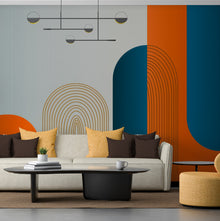 Papier peint rétro orange et bleu Rétro Moderne Orange et Bleu, Wonderwall Casablanca, vue 1