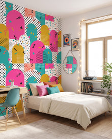 Papier peint panoramique Bel-Air vu vers la fenêtre et le miroir rond : fresque Memphis Wonderwall Casablanca