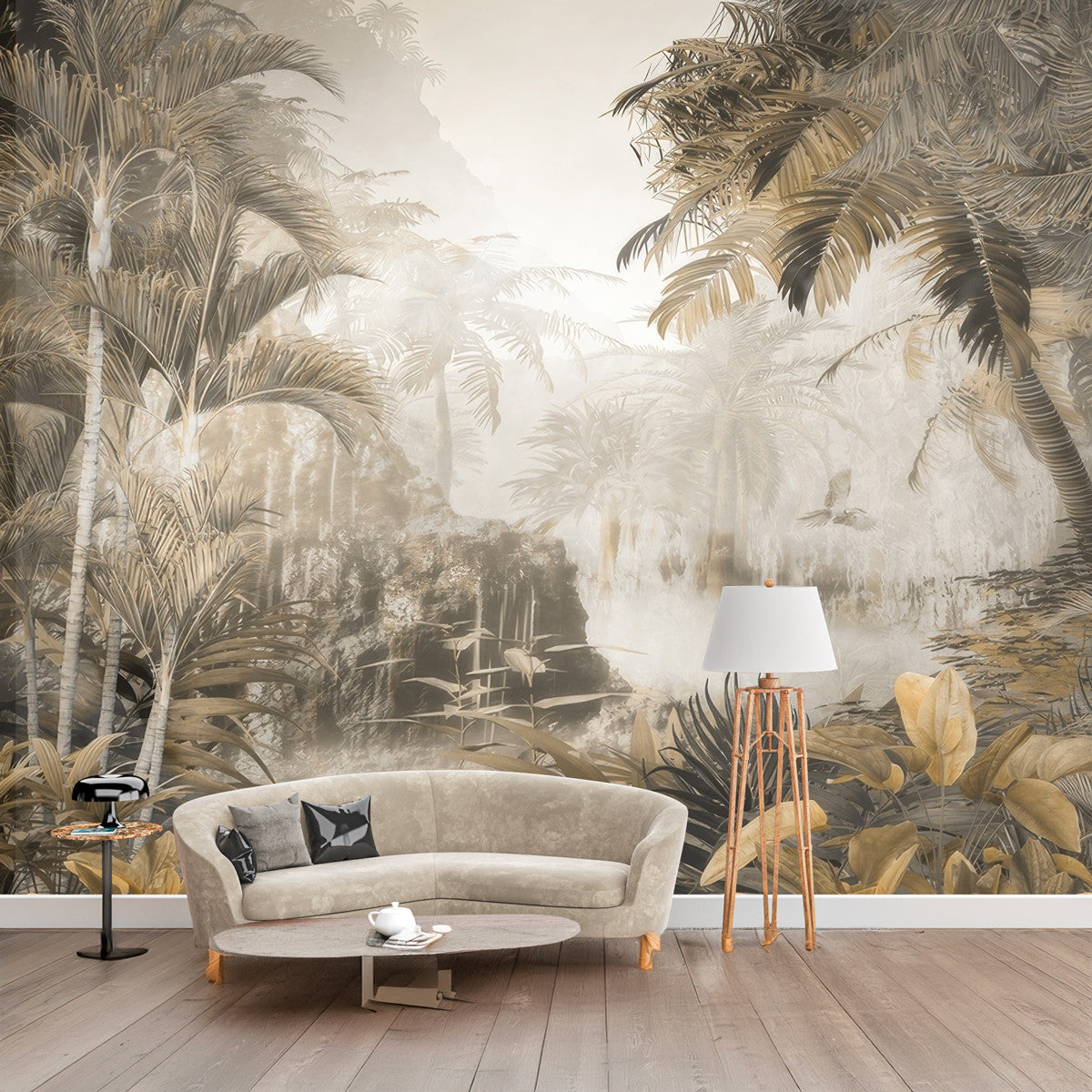 Papier peint tropical en camaïeu sépia Évasion Tropicale Sépia, Wonderwall Casablanca, vue 2