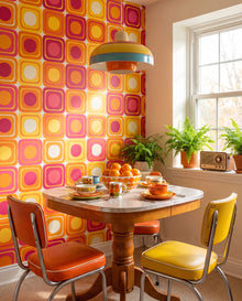 Papier peint rétro Rétro Pop dans un coin petit-déjeuner vintage, sur mesure Wonderwall Casablanca