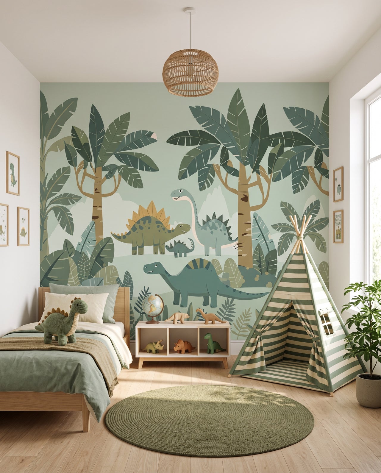 Papier peint panoramique Diplo vu depuis le tipi vers la fenêtre : fresque dinosaures Wonderwall Casablanca
