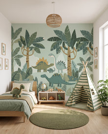 Papier peint panoramique Diplo vu depuis le tipi vers la fenêtre : fresque dinosaures Wonderwall Casablanca