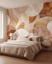 Fresque murale Géométrie Sable dans une chambre minimaliste chaude, papier peint panoramique sur mesure Wonderwall