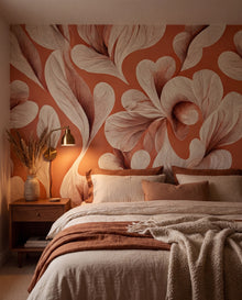 Fresque murale Soleil de Sienne dans une chambre cocon sensuelle, papier peint panoramique sur mesure Wonderwall