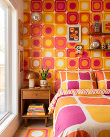 Papier peint rétro 70s Rétro Pop dans une chambre jeune colorée, sur mesure Wonderwall Casablanca