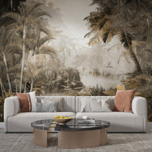 Papier peint tropical en camaïeu sépia Évasion Tropicale Sépia, Wonderwall Casablanca, vue 1